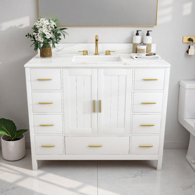Meuble-lavabo moderne avec comptoir en pierre frittée blanche de Carrare