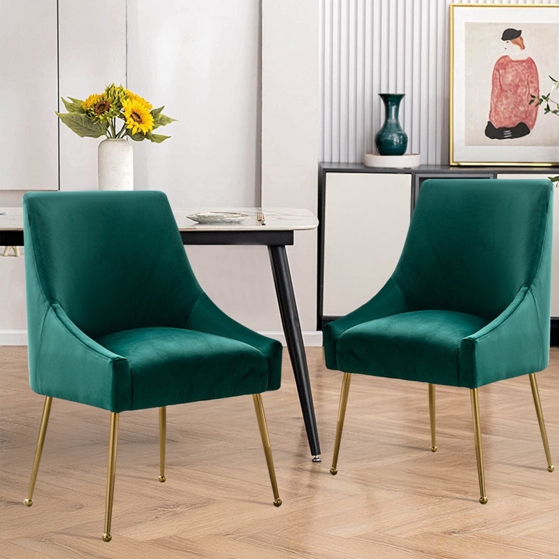 Chaise d'appoint rembourrée en velours avec pieds dorés , Vert