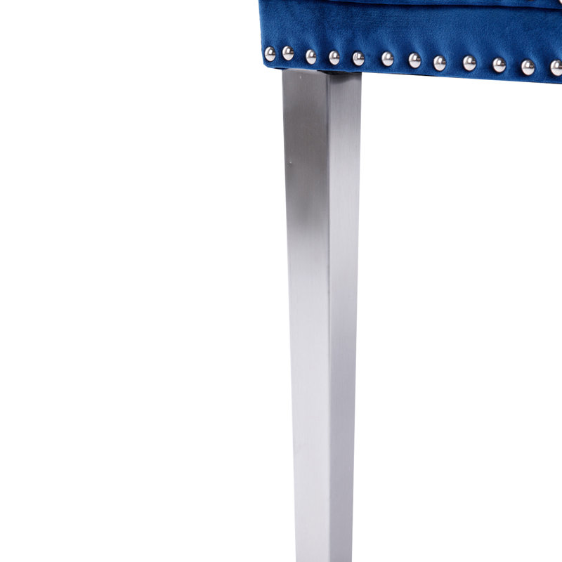 Chaise rembourrée capitonnée, Argent, Bleu