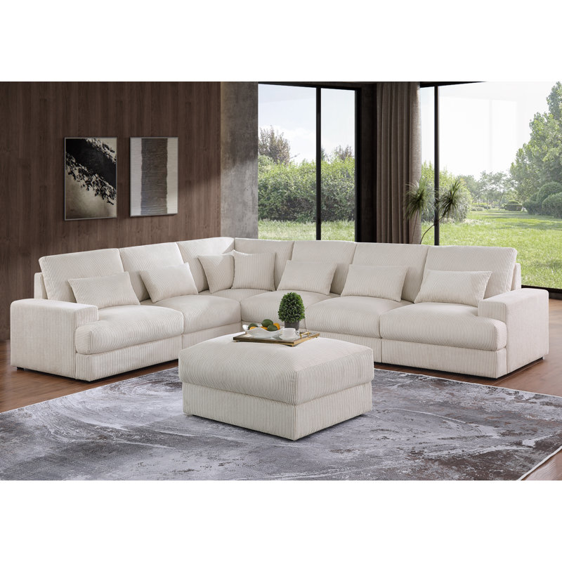 Canapé modulaire en forme de U 135,7 po avec repose-pieds amovible, Velours côtelé beige