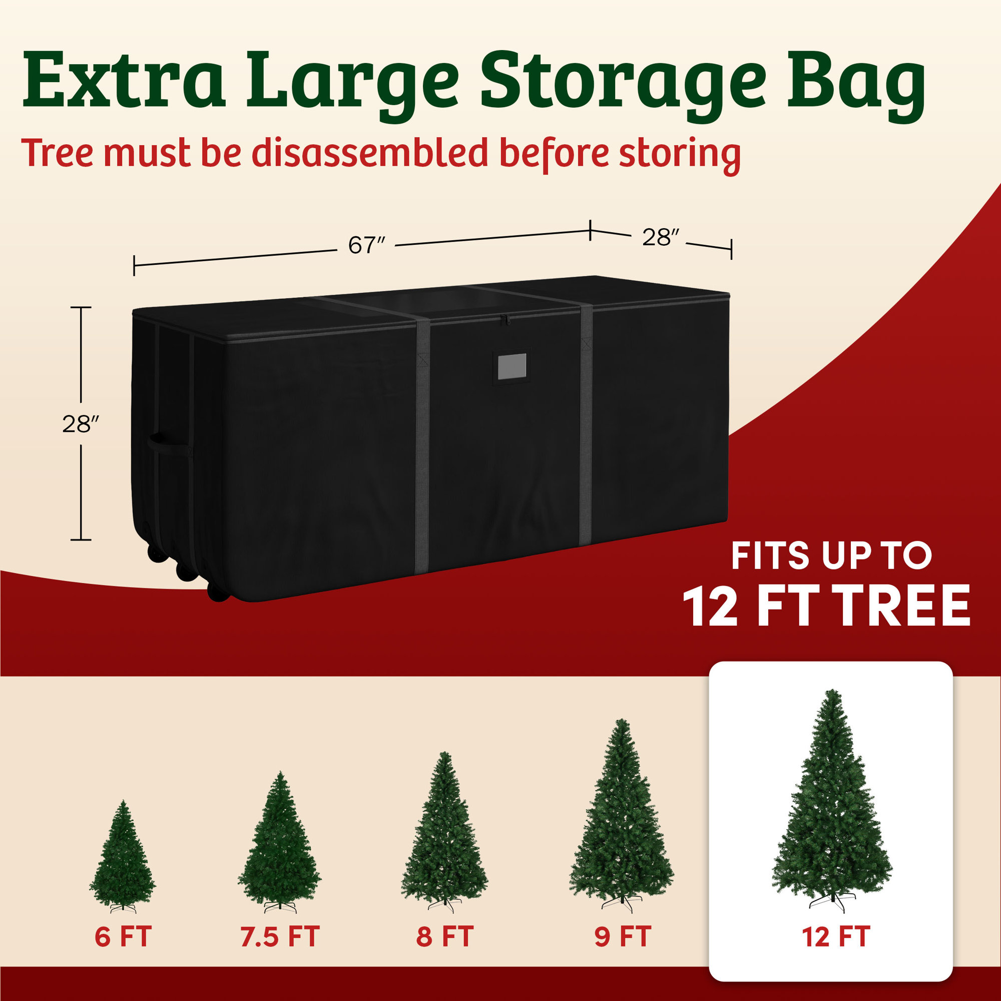 Yuri Rolling Christmas Tree Storage Bag - Heavy-Duty Storage Bags for 12FT Artificial Trees, Seasonal Décor, Packing, Moving, and More