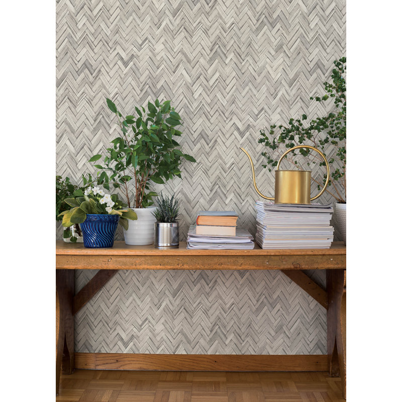 Papier peint à chevrons gris clair Ellery, Gris clair
