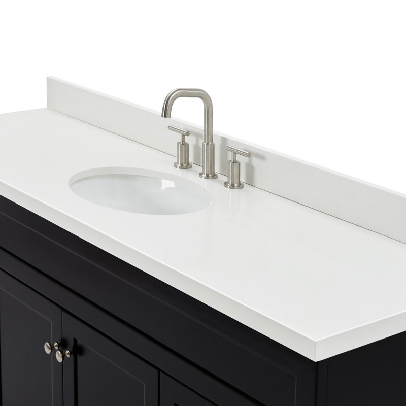 Ensemble de meuble-lavabo simple autoportant 67 po avec plateau en quartz blanc Abell, Noir