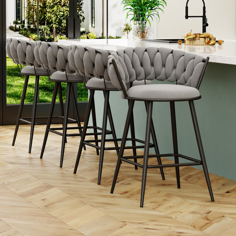 Upholstered Counter Stool With Metal Frame, Counter Stool 26" Seat Height, Grey