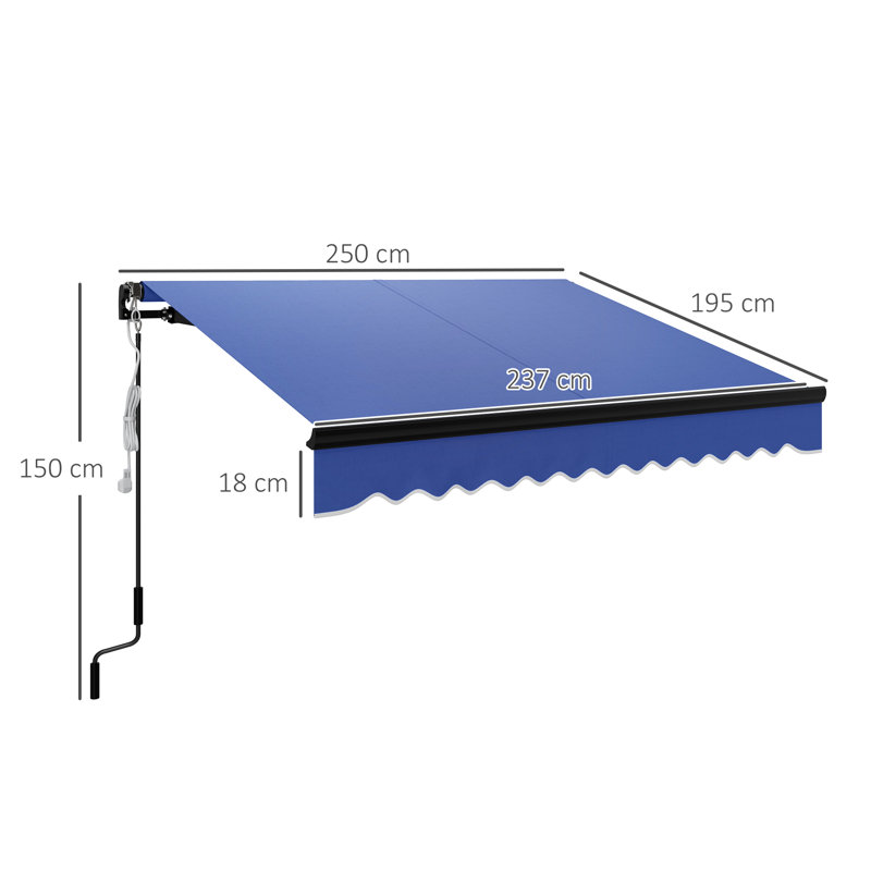 Brayden Studio Polyester Cover Motorised Retractable Sunshade Awning, 150cm H x 250cm W x 195cm D, Blue