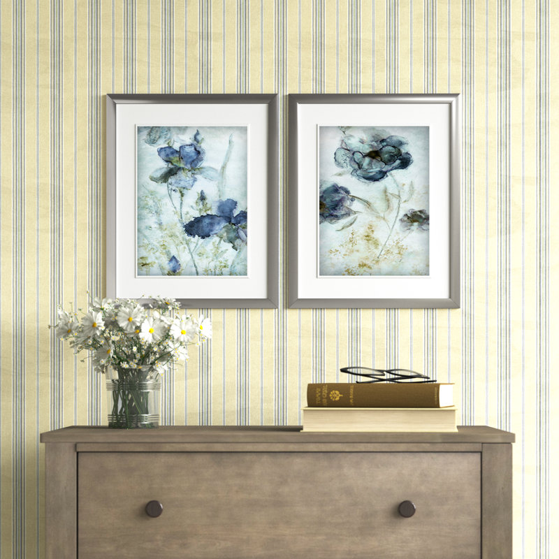 Morning Iris - ensemble de 2 reproductions d'art sur papier encadrées, Argent argent