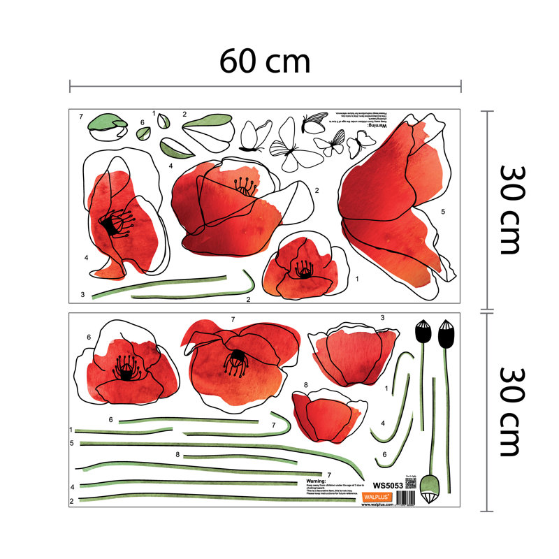 Poppy Butterflies Wall Sticker, 1 Pack