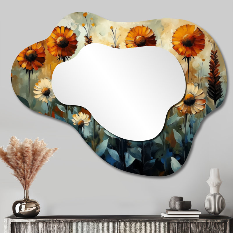 Dreamy Autumn Field of Trestle Flowers - Thistle - miroir mural asymétrique, miroir de coiffeuse traditionnel, imprimé sur métal