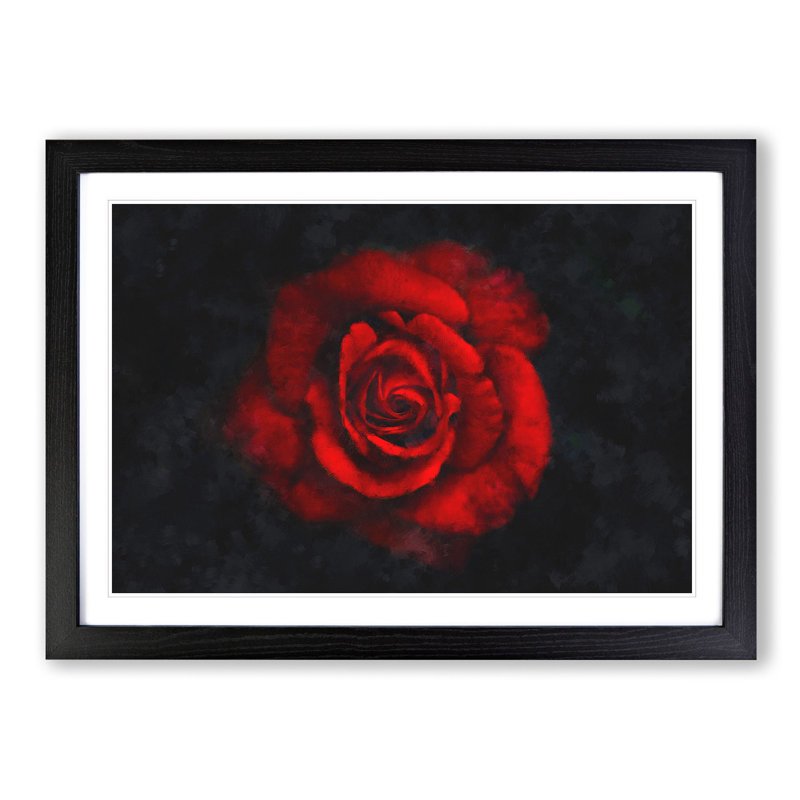 Red Rose in the Shadows - Picture Frame Painting Print, Black Framed, 62cm H x 87cm W x 2cm D