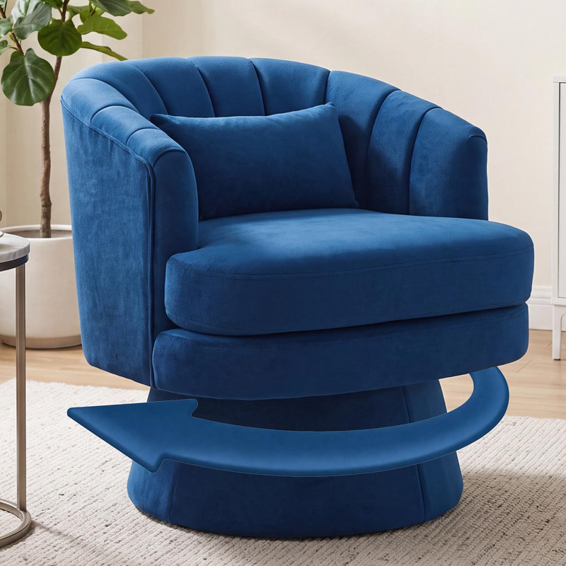 Fauteuil d'appoint pivotant en tonneau avec rembourrage moelleux et coussin lombaire à 360 °, Tan Velvet