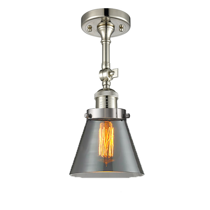 Milazzo Glass Semi Flush Mount, Polished Nickel, 13.5" H x 6.25" W x 6.25" D, Smoked