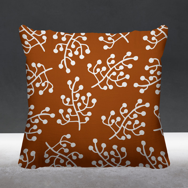 Coussin intérieur / extérieur Charis Wild Flower, 15 po x 15 po, Orange brûlé, Carré