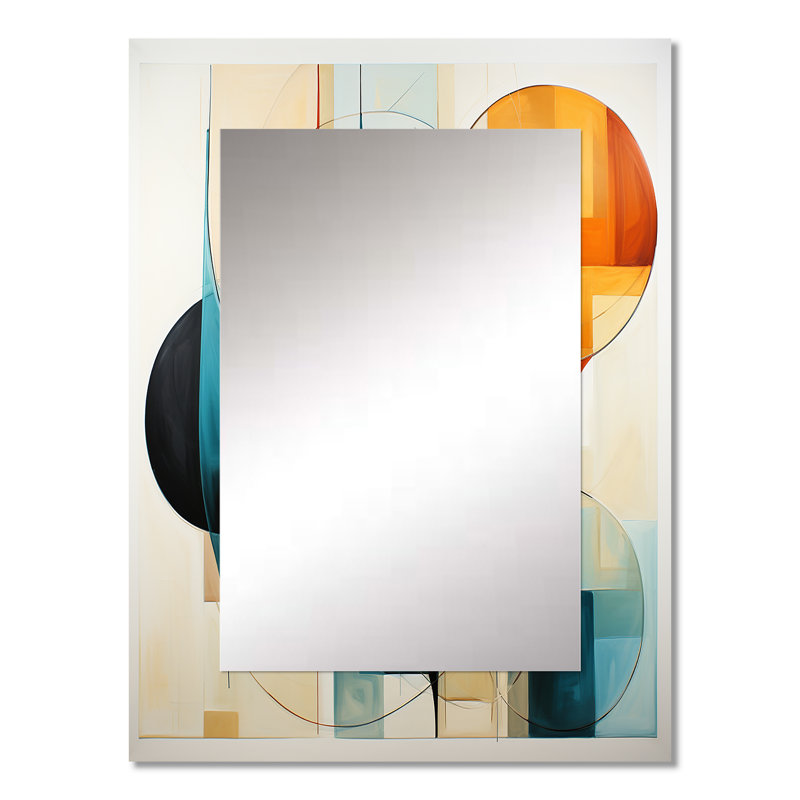 Orange orange bleu Mid Century Harmony In Geometric I - miroir abstrait Mid-Century, miroir mural moderne unique Mid-Century, impression sur métal