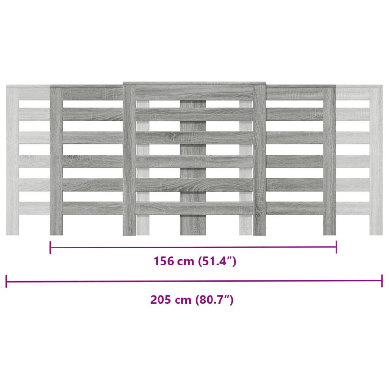 Extra Large Radiator Cover, Grey Sonoma, 205 x 21.5 x 83.5 cm, Horizontal Slats