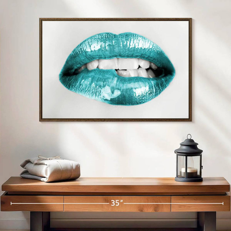 Bouche à lèvres, 25 po x 17 po, Cadre flottant noyer
