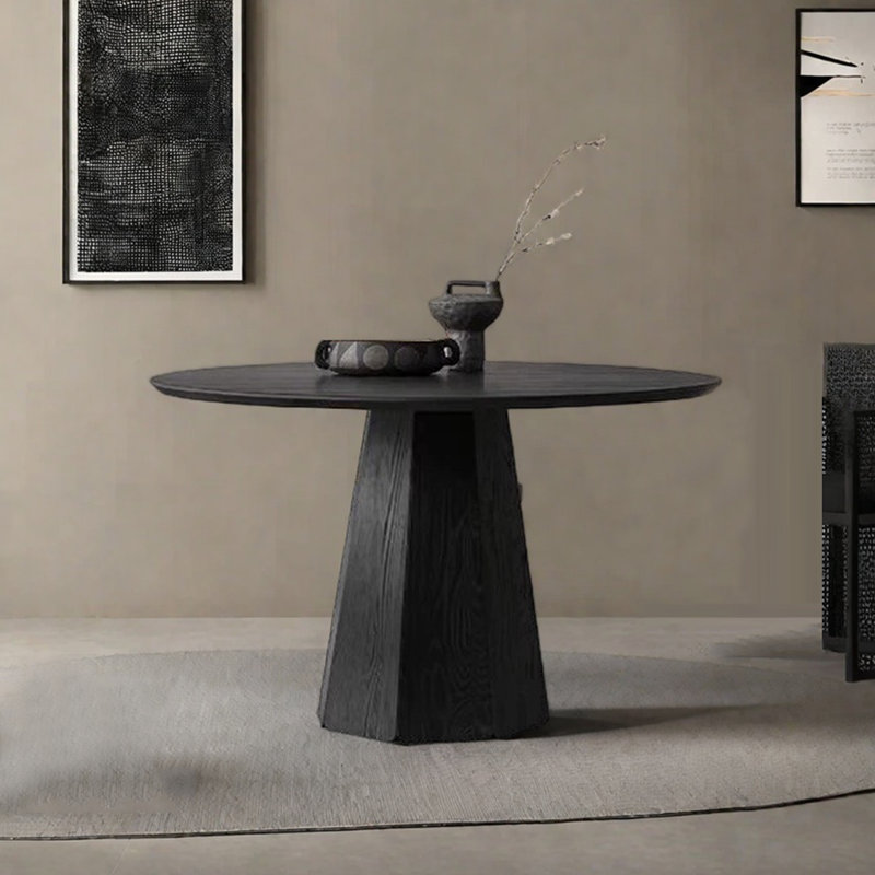 Black Solid Wood Round Dining Table, 29.52" H x 55.11" L x 55.11" W