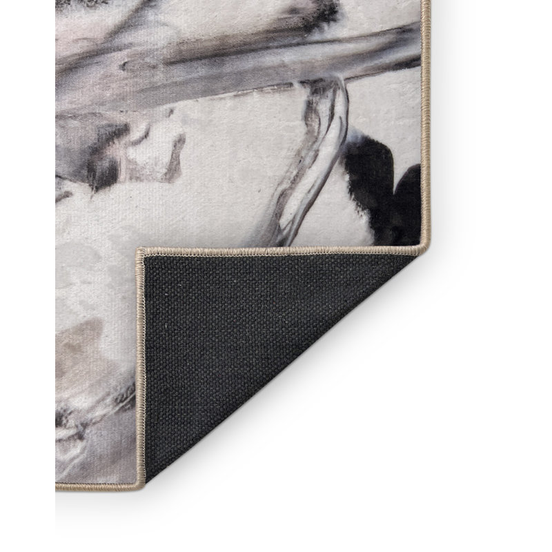 Tapis en polyester tissé à la machine en pivoine argentée, Rectangle 4 pi x 6 pi