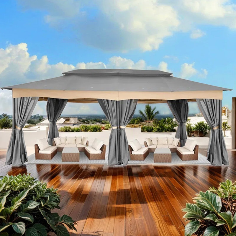  12x20ft Heavy Duty Gazebo with Metal Steel Frame Sturdy Tent with Privacy Curtain and Mosquito Netting Outdoor Gazebo for Garden, Lawn, Backyard, Garage