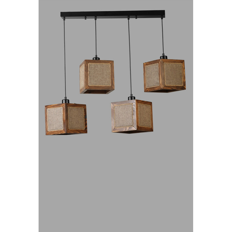 Chandle Chandelier, Walnut/Black/Rattan