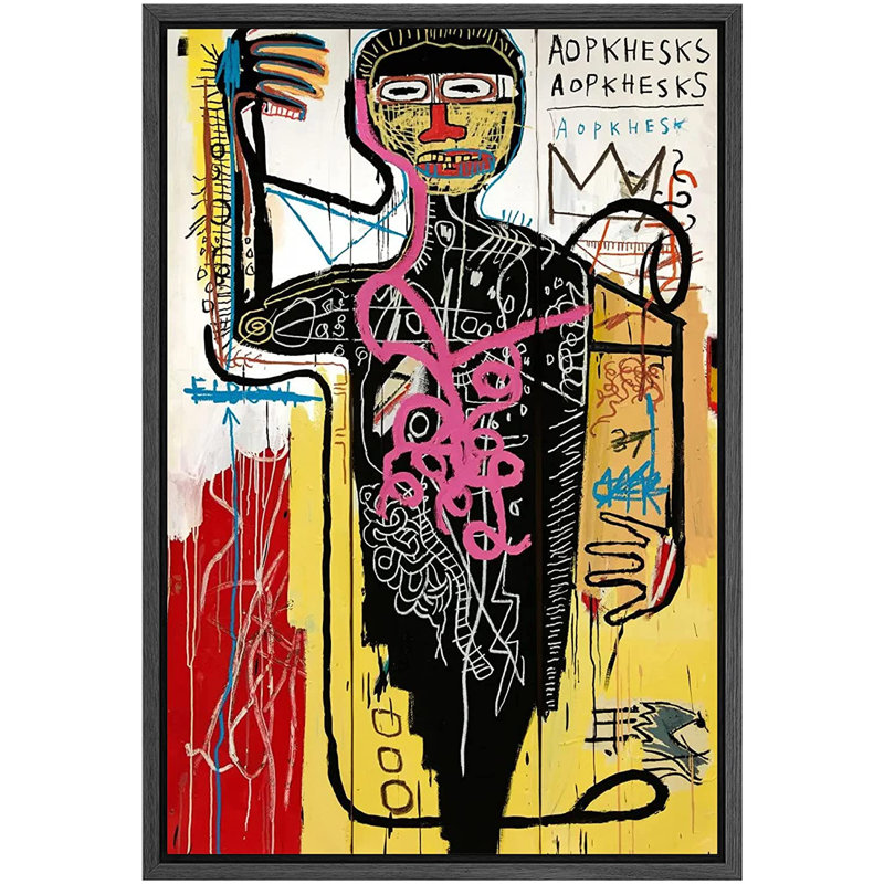 «Basquiat Pop Culture Master Artist Fine Art», peinture sur toile à cadre flottant, H 36 po x l 24 po, Noir