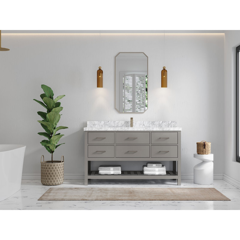 Parker 60'' Single Bathroom Vanity with Quartz Top, Carrara Marble