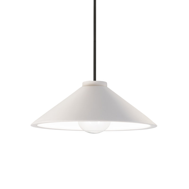 Luminaire suspendu conique à 1 lumière DEL avec détails en métal, Noir mat, Blanc brillant / blanc brillant