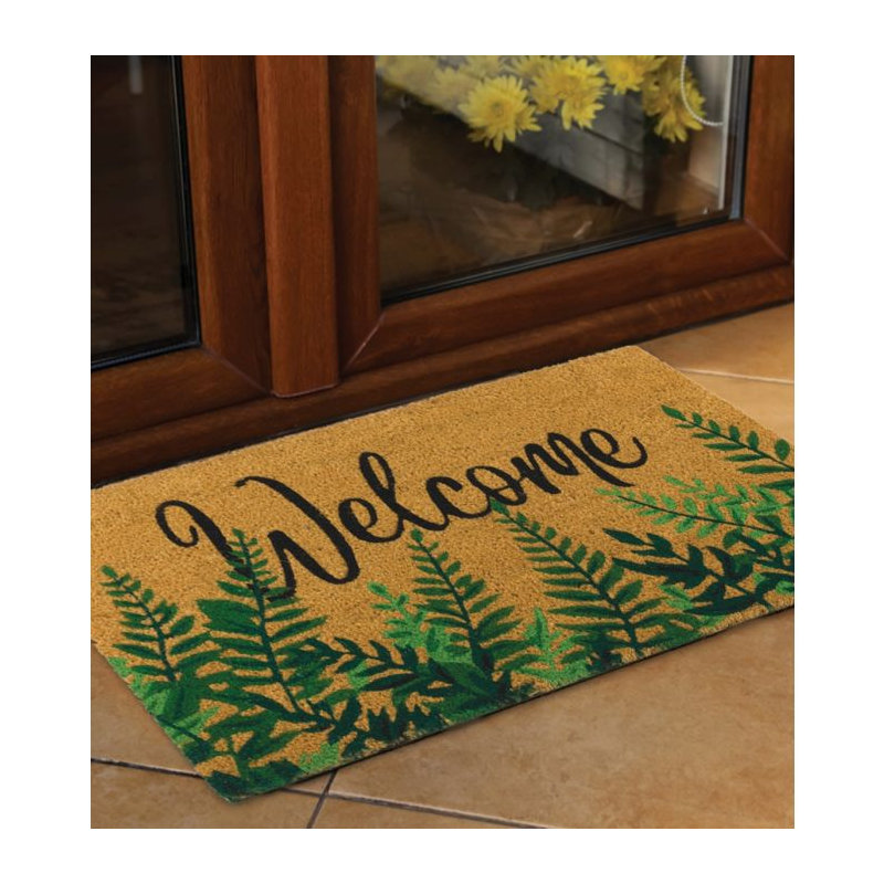 30x18 Natural Coir Fiber and PVC Non Slip Outdoor Doormat with Weather Resistant Textured Surface and Heavy Duty Backing - Fern