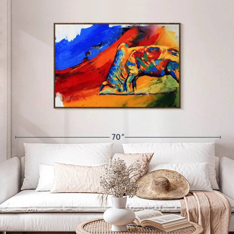 Taureau coloré, Cadre flottant noyer, 43 po x 29 po