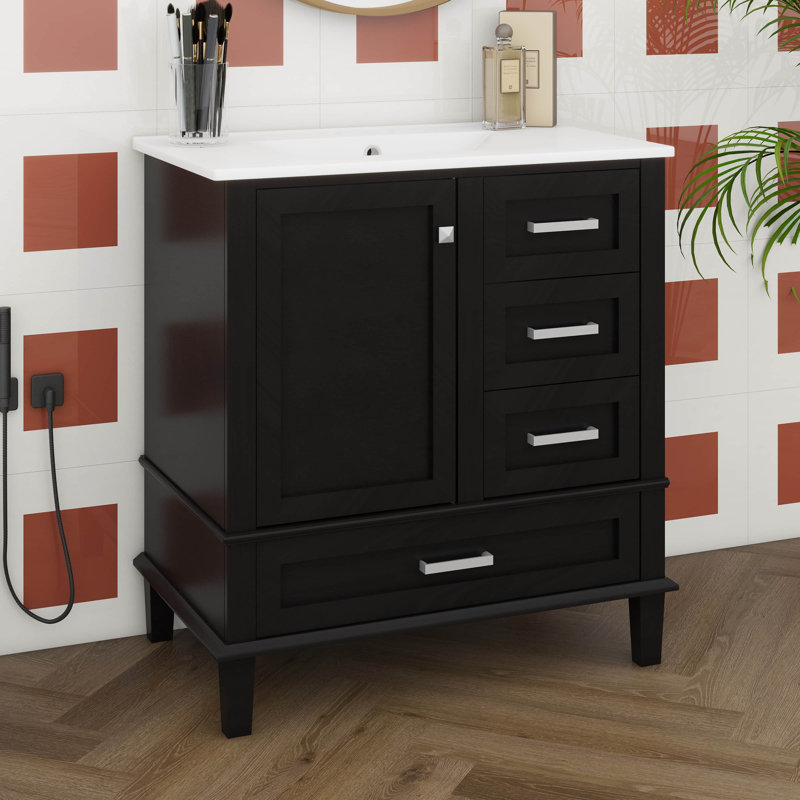 Ensemble d'armoire de salle de bain moderne avec lavabo 30 po, armoire de rangement avec porte à fermeture douce et 3 tiroirs