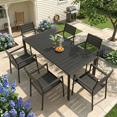 6 - Person Rectangular Aluminum Dining Set with Stacking Chairs