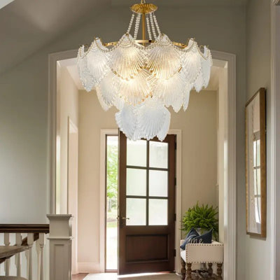 Lustre en cristal doré à plusieurs niveaux, lustres en métal et verre suspendu Shell Cloud (8 lumières)