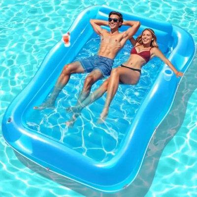 2-Person Iatable Tanning Pool - 81"X60" Inflatable Lounger With Pillow, Thickened Sutan Tanning Bed, 2 Cup Holders & Built-In Sink - Backyard Lake Party Pool For Adults, No Electricity Needed, Tanning Pool, Lounger Pool, Durable Pool Material