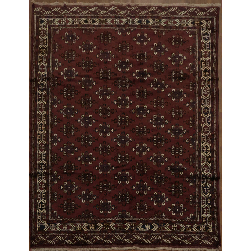 Élégant tapis traditionnel rouge avec des motifs géométriques complexes 8 x 10