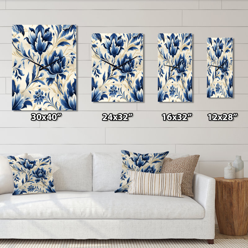 Victorian Ikat Floral Harmony - Horloge murale florale, Grand