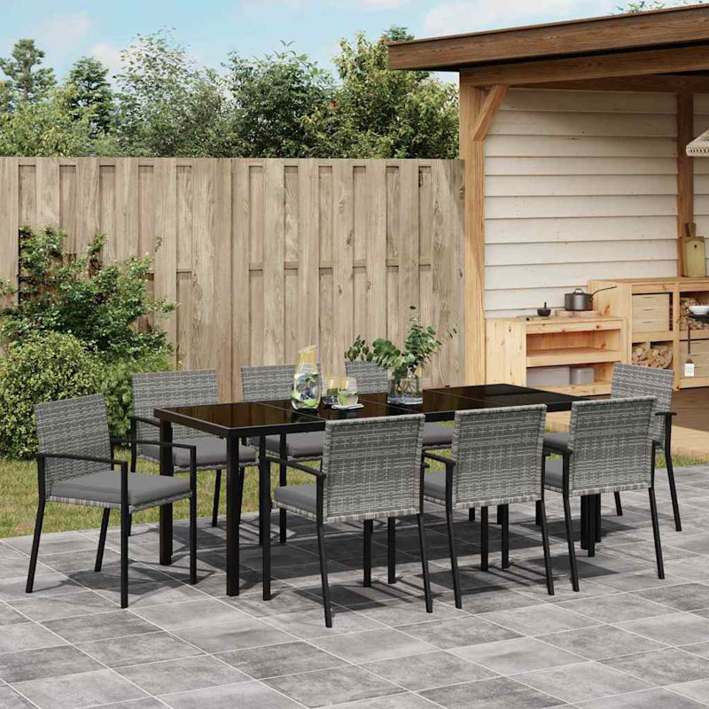Eliezel 8 - Person Patio Dining Set with Rectangular Table, Grey Cushion/Grey Frame