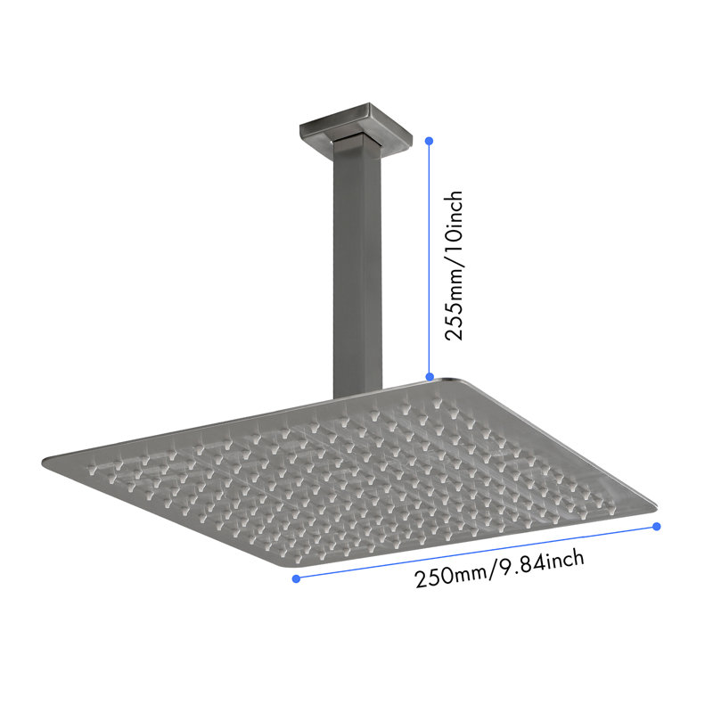 Motif à 1 jet de 2,5 GPM et 9,84 po Pomme de douche fixe au plafond en nickel brossé