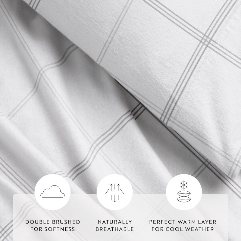 Isabela Cozy Cotton Flannel Plaid Sheet Set, Twin Sheet Set + Fitted Sheet + 1 Pillowcase