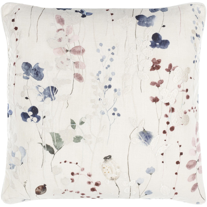 Painterly Florals 20" Teal Cotton Throw Pillow