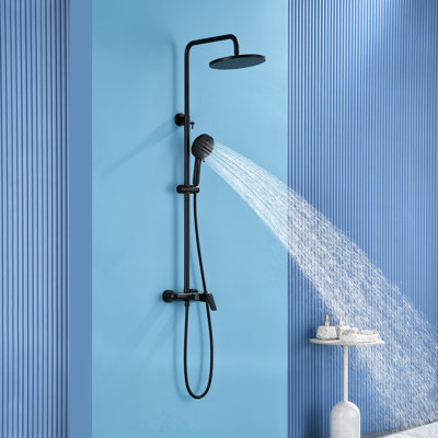 Exposed Shower System With Tub Spout 10 Inch Rainfall Shower Head With Handheld Spray