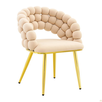 Set Of 2 Puffy Bubble Chair Ball Chain Chair Velvet Dining Chairs With Gold Plated Legs