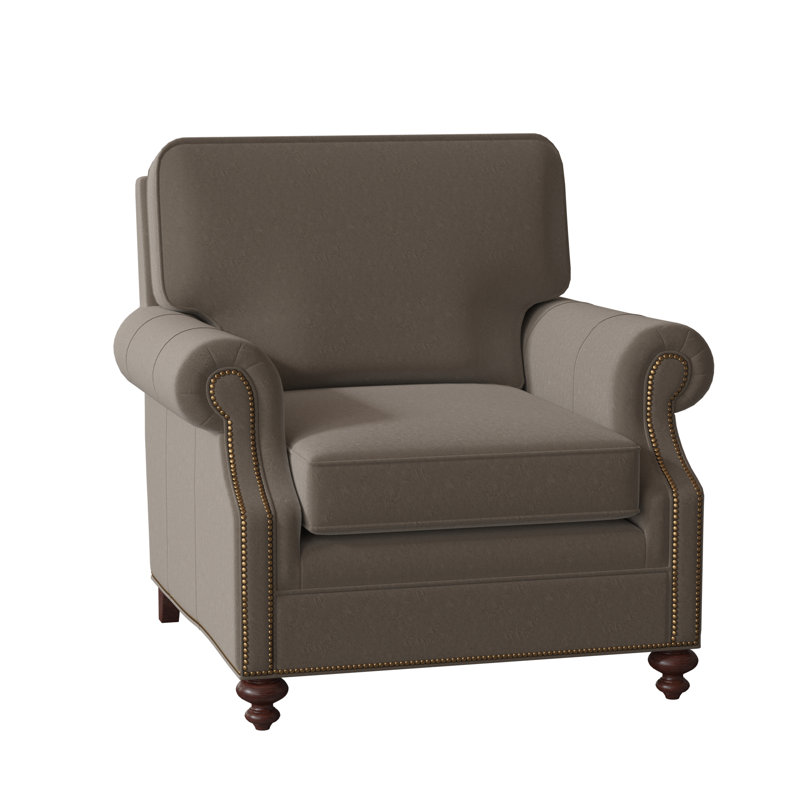 West Haven Club Chair, No Nailhead, Mahogany, Aline Light Gray Stonewash Genuine Leather