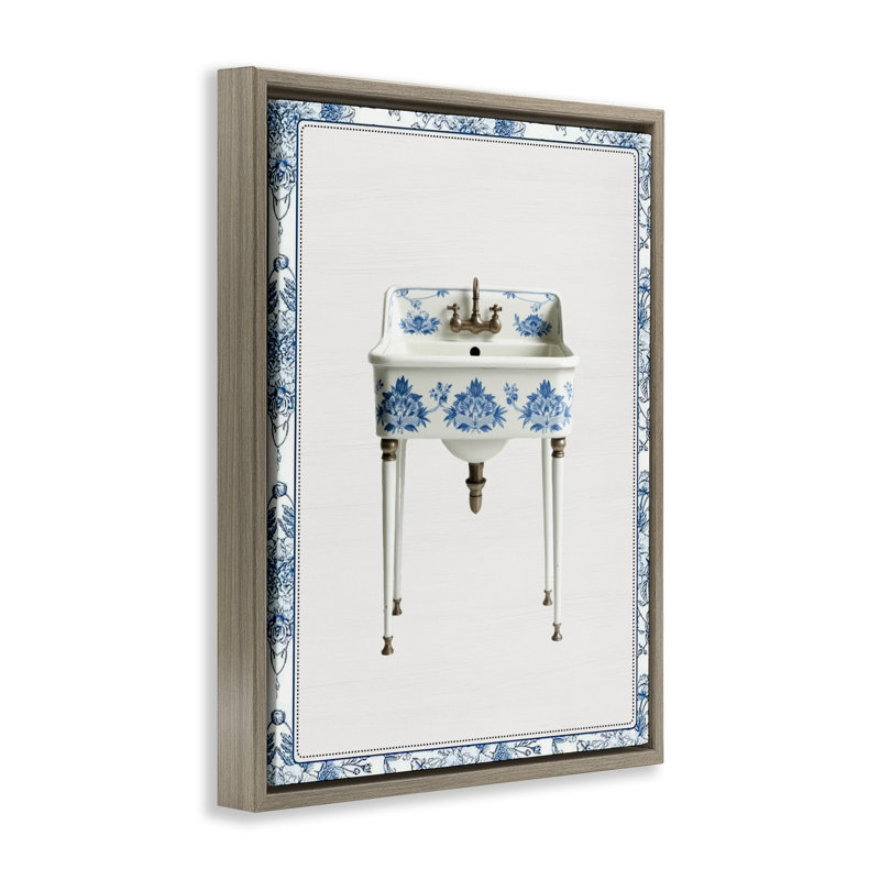Cadre flottant rétro chinoiserie, évier et lettré, Cadre flottant orme Montalcino, H 21 po x l 17 po
