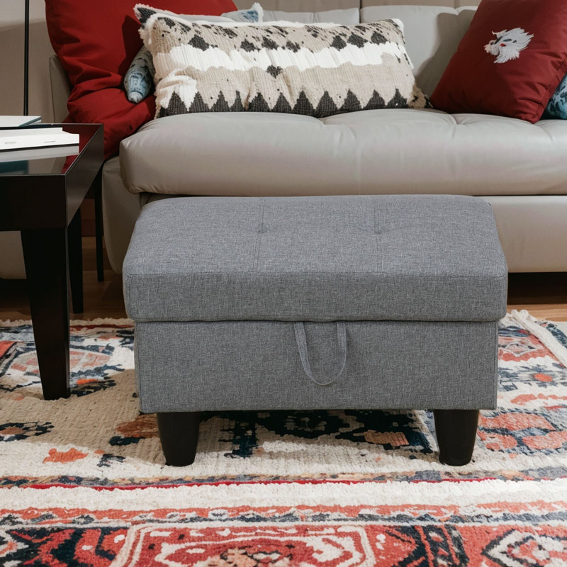 Andikan Upholstered Ottoman, Gray Linen Blend
