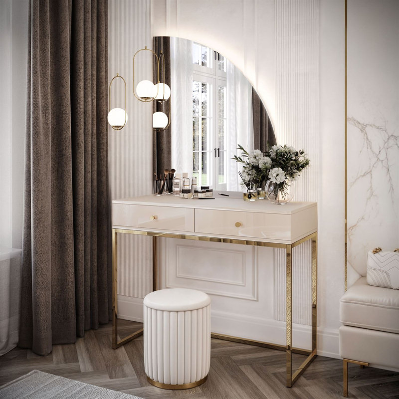 Dressing Table with Mirror, Gold