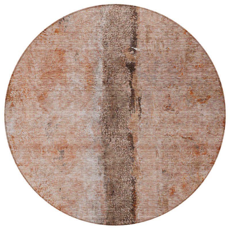 Tapis extérieur rond lavable abstrait orange 8 pi pêche et brun