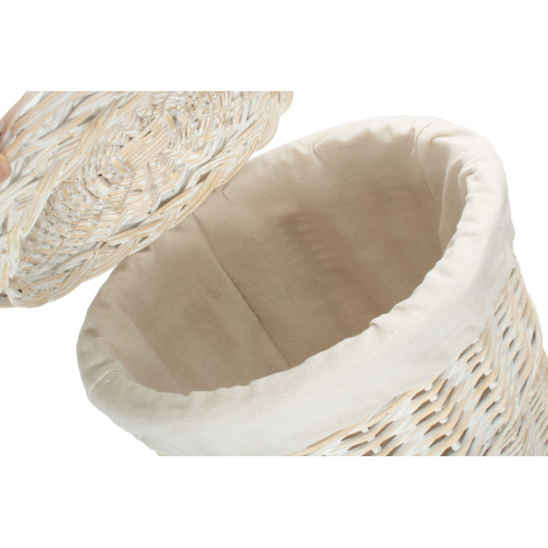 Wicker Round Laundry Hamper Basket with Lining, White Wash/White, 50" H x 33" W x 33" D