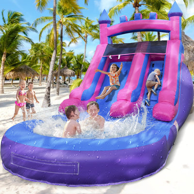 21 FT Commercial-Grade PVC Inflatable Water Slide with Splash Pool & Air Blower, Purple and Pink