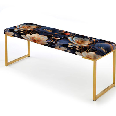 Greig - Floral Upholstered Gold Bench