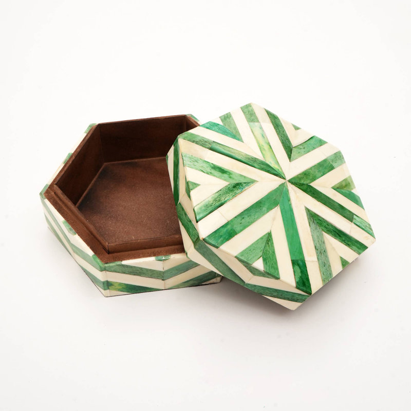 Decorative Box | Wooden Hexagon Storage Box | 6.5x6.5x3"