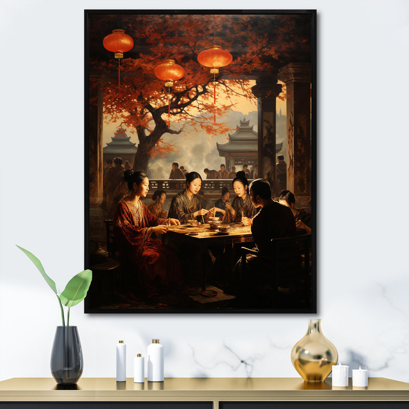 Chine, ancienne dynastie, paysage 2 - Art mural chinois, Cadre flottant noir, 44" H x 34" W